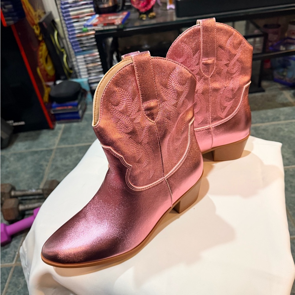 Pink Western Ankle Boots